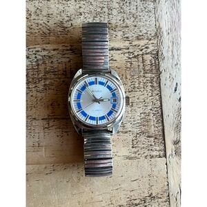 Vintage Benrus 17 Jewels Manual Wind Watch Silver Blue Dial Speidel Band